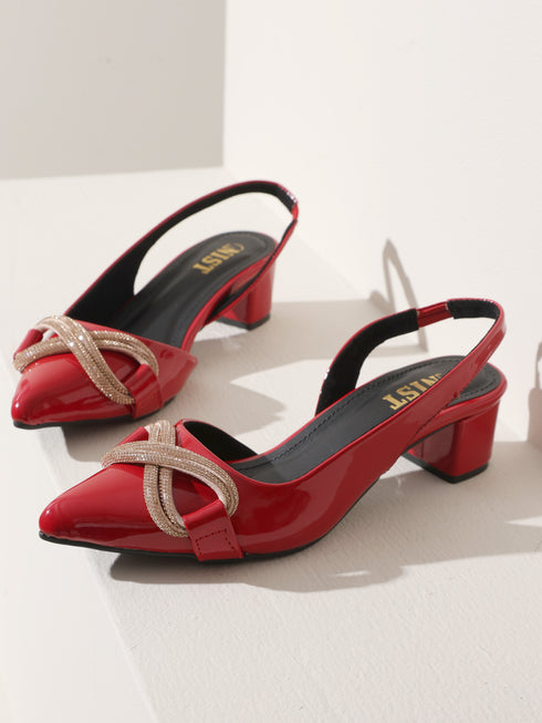 GNIST Embellished Pointed Red Block Heel